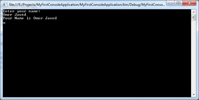 Console Based Application Output