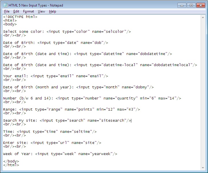 HTML5 New Input Types